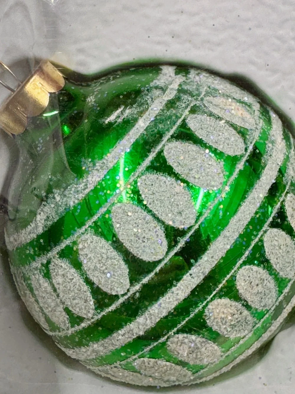 Vintage Set of Four Rauch Red and Green iridescent accents Christmas Ornaments